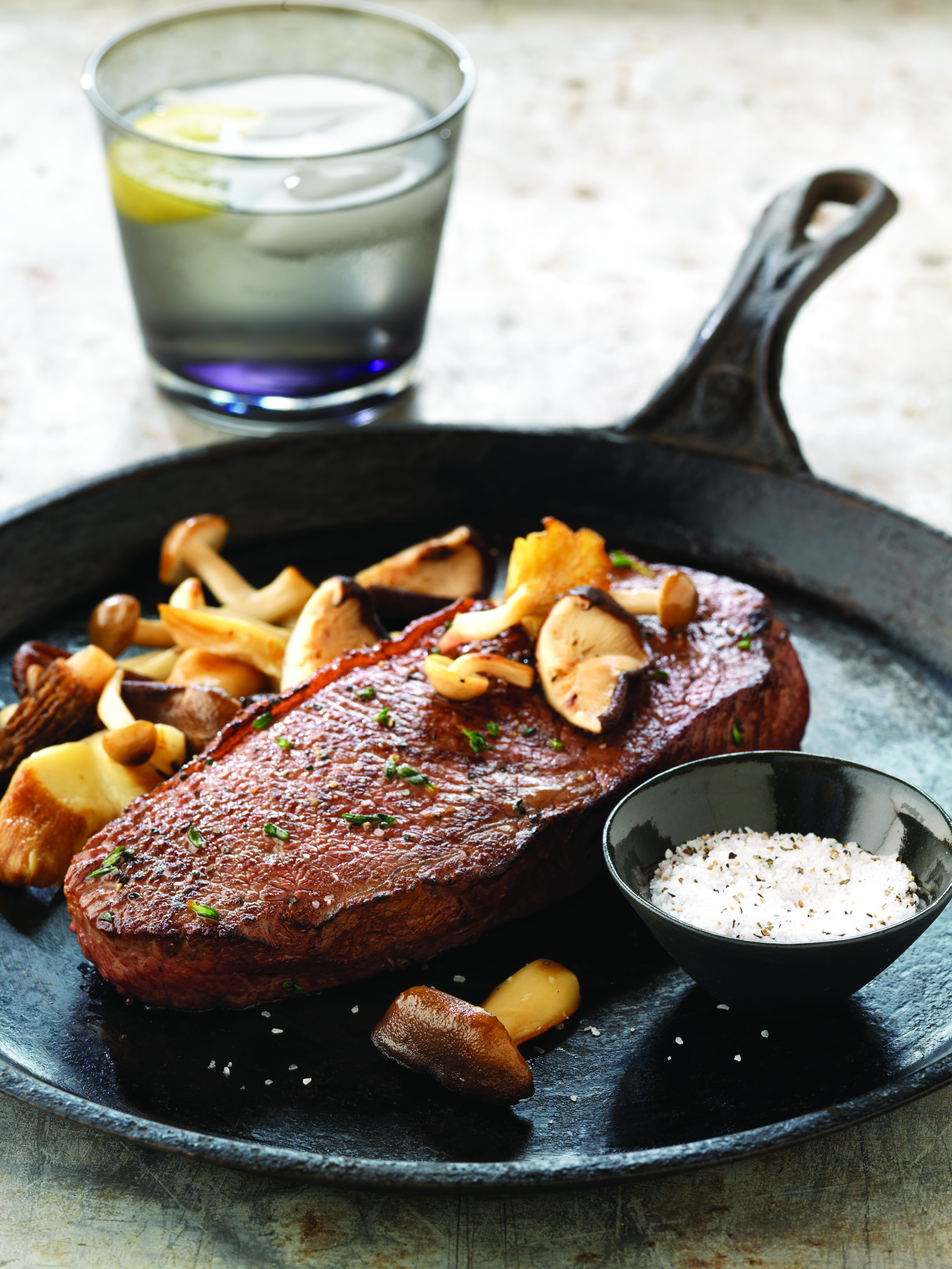 Strip-Steak-Skillet-SteakswithSauteedExoticMushrooms